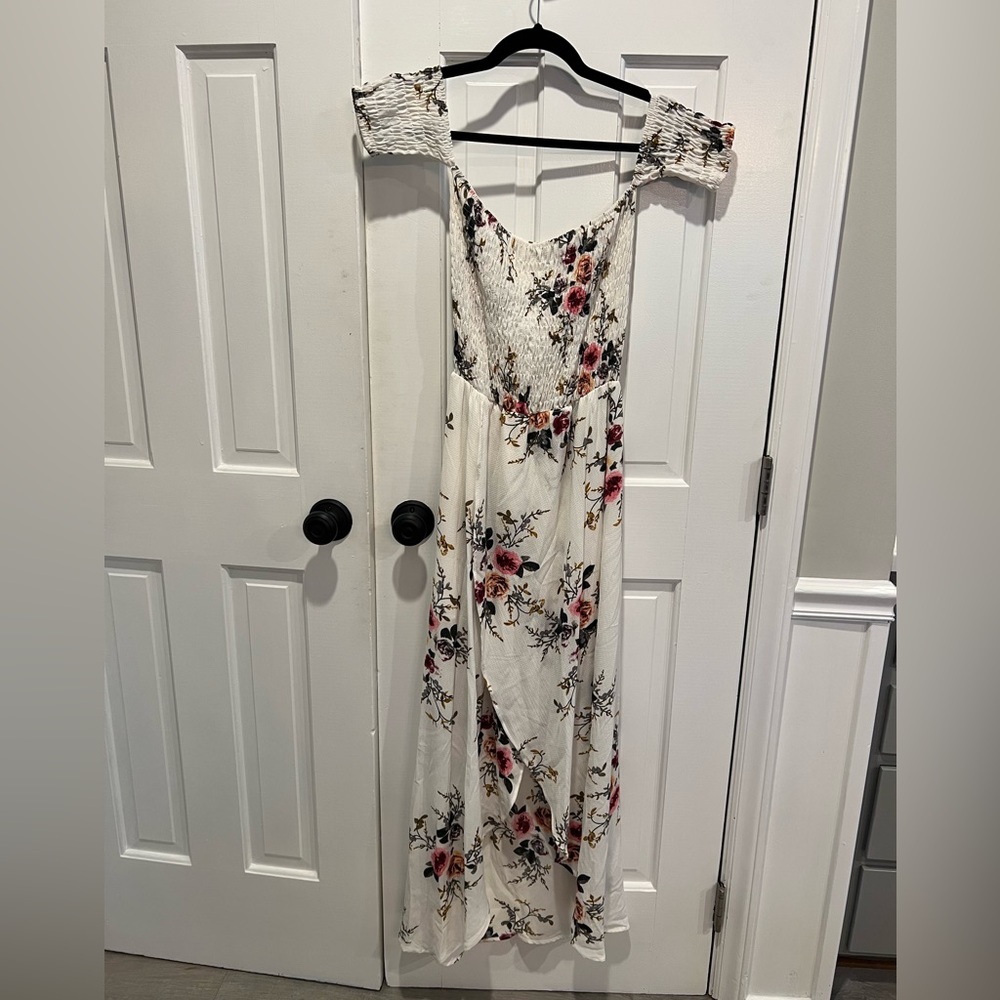 White floral high low dress